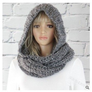 Women’s Hooded Knit Scarf – Warm Winter Wrap (Black)