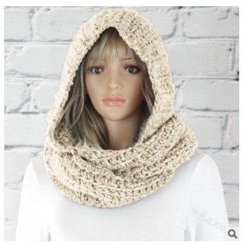 Women’s Hooded Knit Scarf – Warm Winter Wrap (Black)