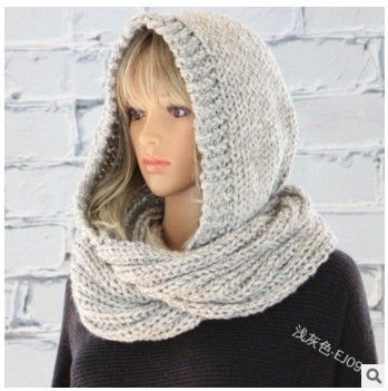 Women’s Hooded Knit Scarf – Warm Winter Wrap (Black)