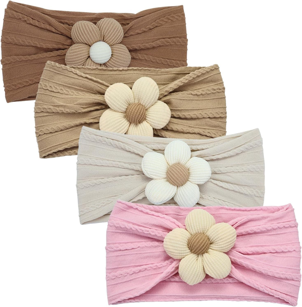 4 Pcs Baby Girls Nylon Headbands Baby Flower Headbands Soft Hairbands Hair Accessories for Newborn Infant Toddler Kids