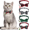 4 Pack Christmas Cat Collars with Adjustable Breakaway Bow Tie Bell Plaid Snowflake Xmas Pet Supplies for Cats