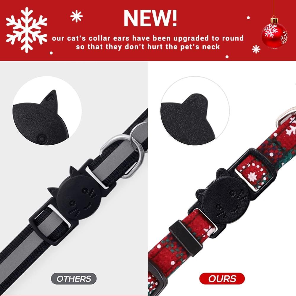 4 Pack Christmas Cat Collars with Adjustable Breakaway Bow Tie Bell Plaid Snowflake Xmas Pet Supplies for Cats