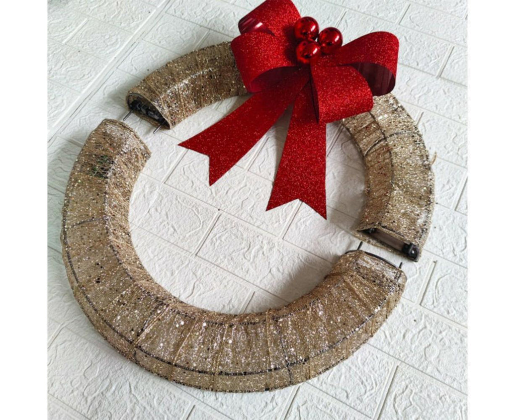 Outdoor Christmas Wreath Decoration, LED Metal Holiday Decor for Home Exterior, Garden - Gold 50CM