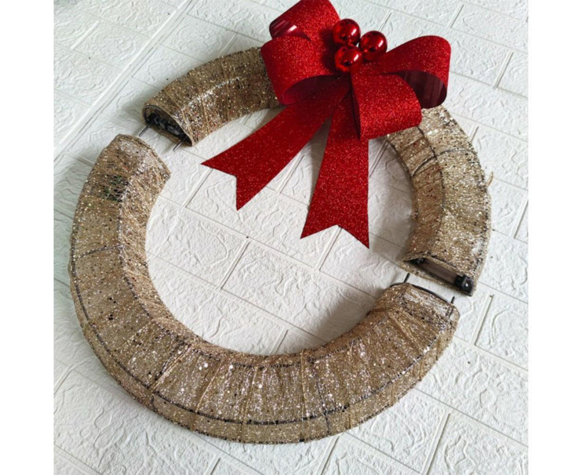 Outdoor Christmas Wreath Decoration, LED Metal Holiday Decor for Home Exterior, Garden - Green 50CM