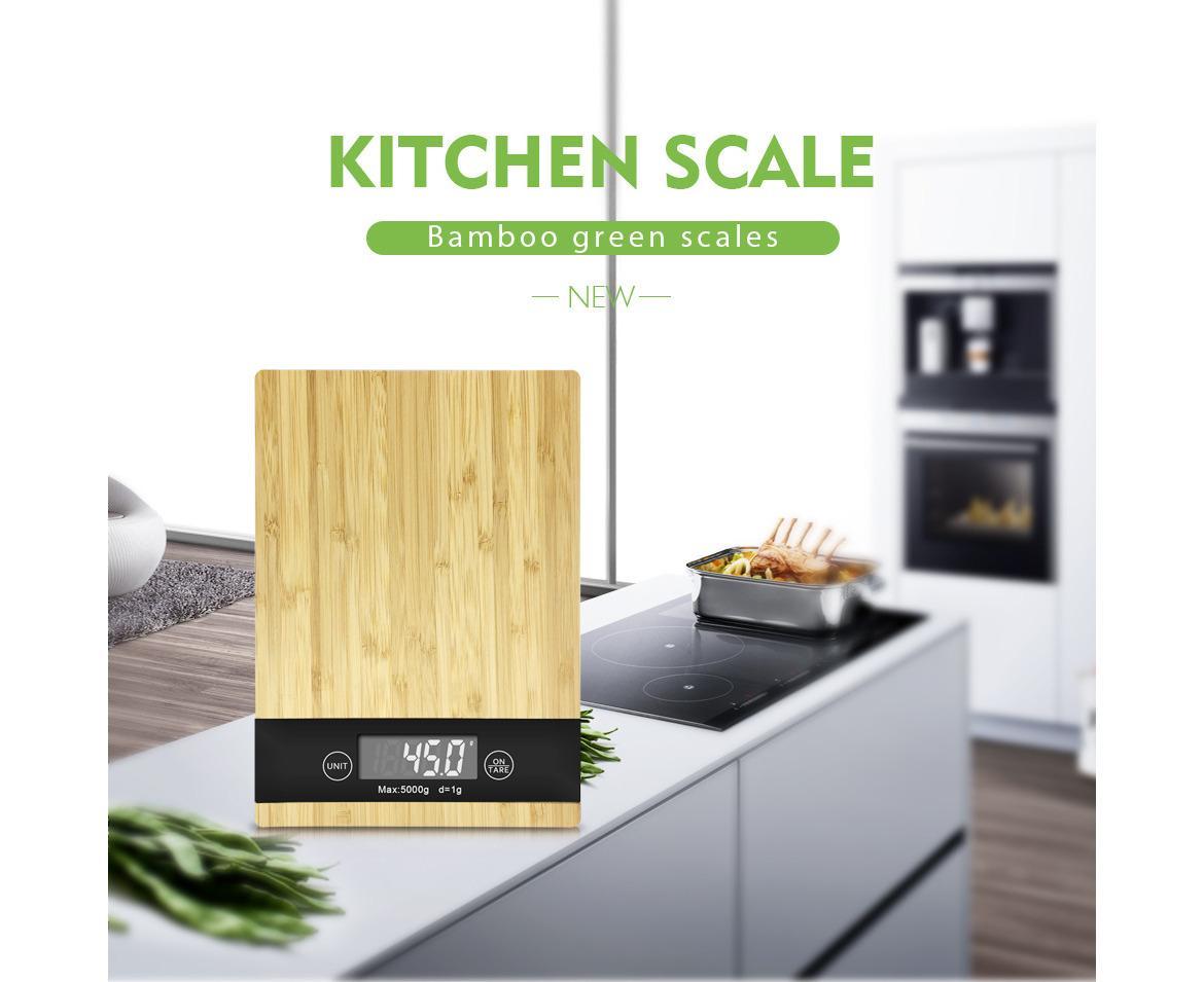 New 5kg food medicine scale baking electronic scale home gram weight scale bamboo panel home kitchen electronic scale Bamboo panel 5kg/1g