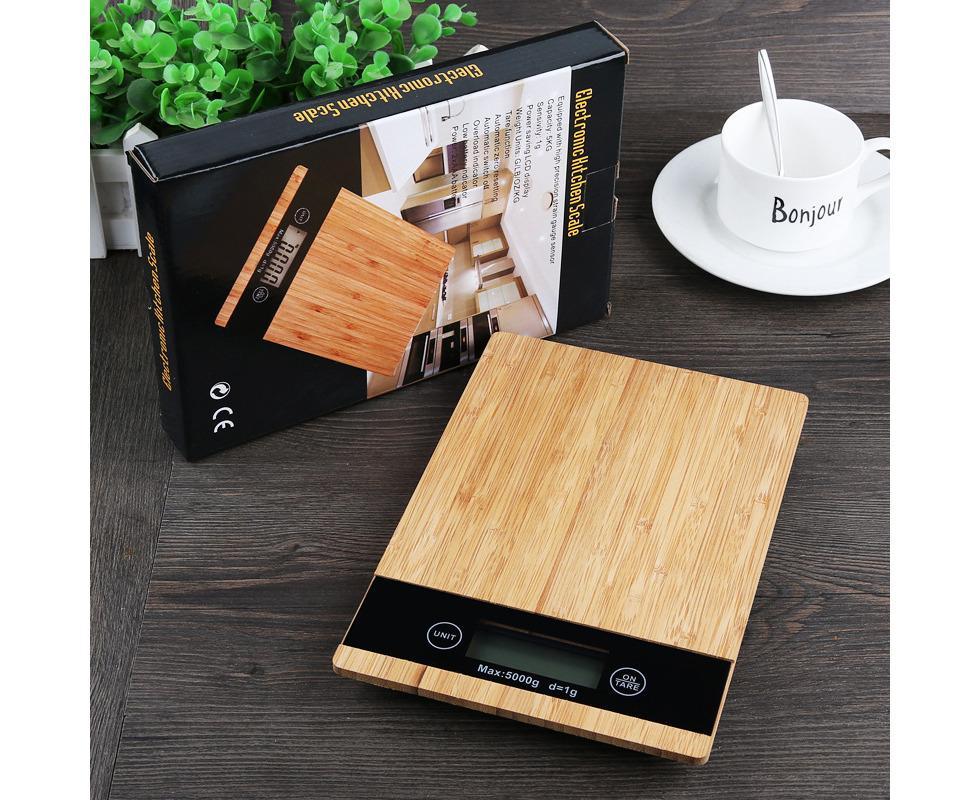 New 5kg food medicine scale baking electronic scale home gram weight scale bamboo panel home kitchen electronic scale Bamboo panel 5kg/1g