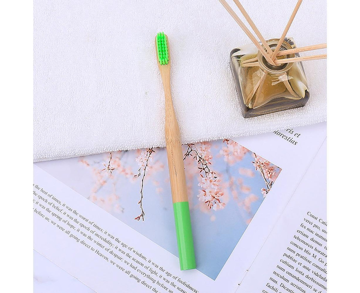 5Pcs Round Bamboo Handle Home Travel Adult Soft Bristles Dental Care Toothbrush-White