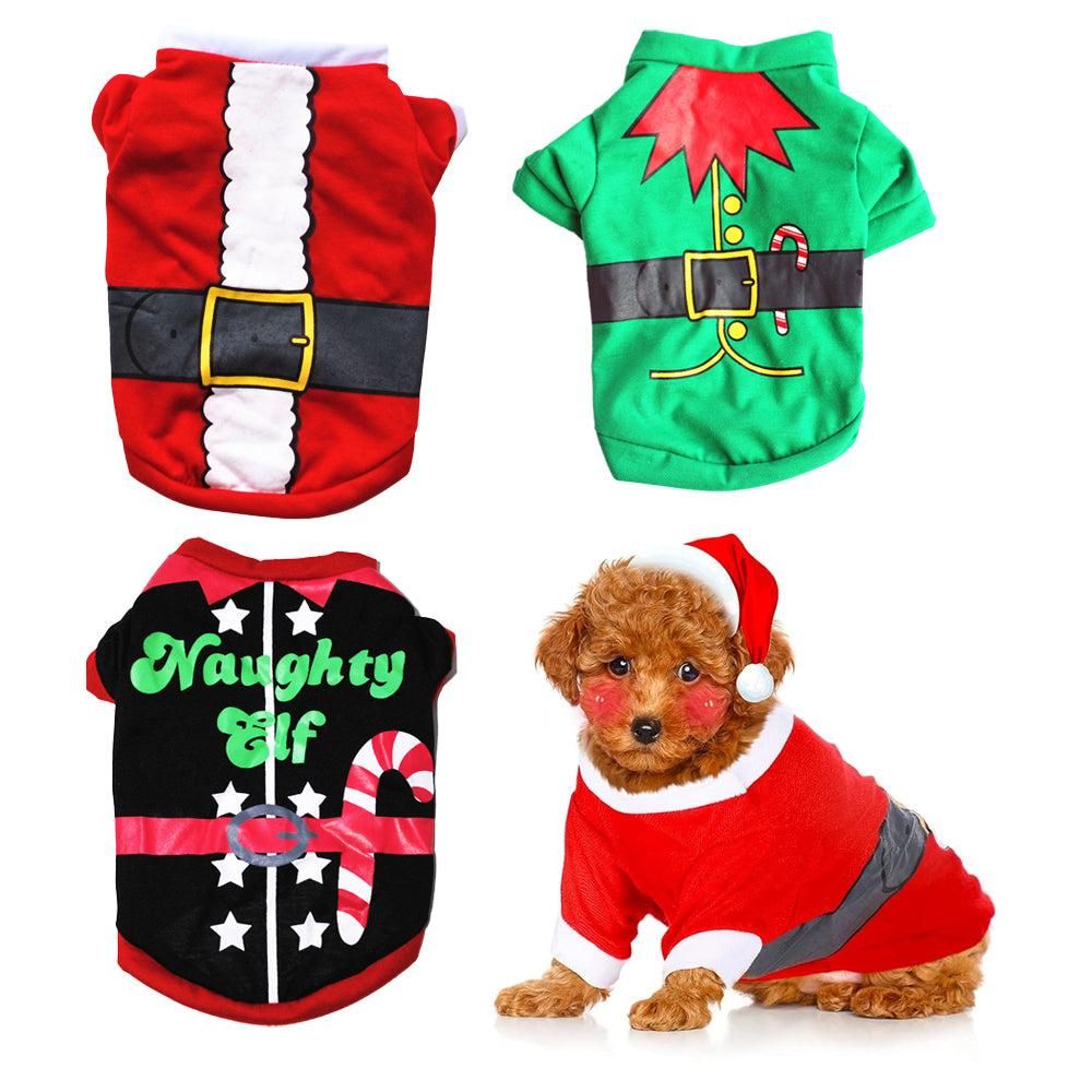 3Pcs Christmas Dog Cat T-Shirt Clothes Vest Puppy Pet Apparel Shirts - M