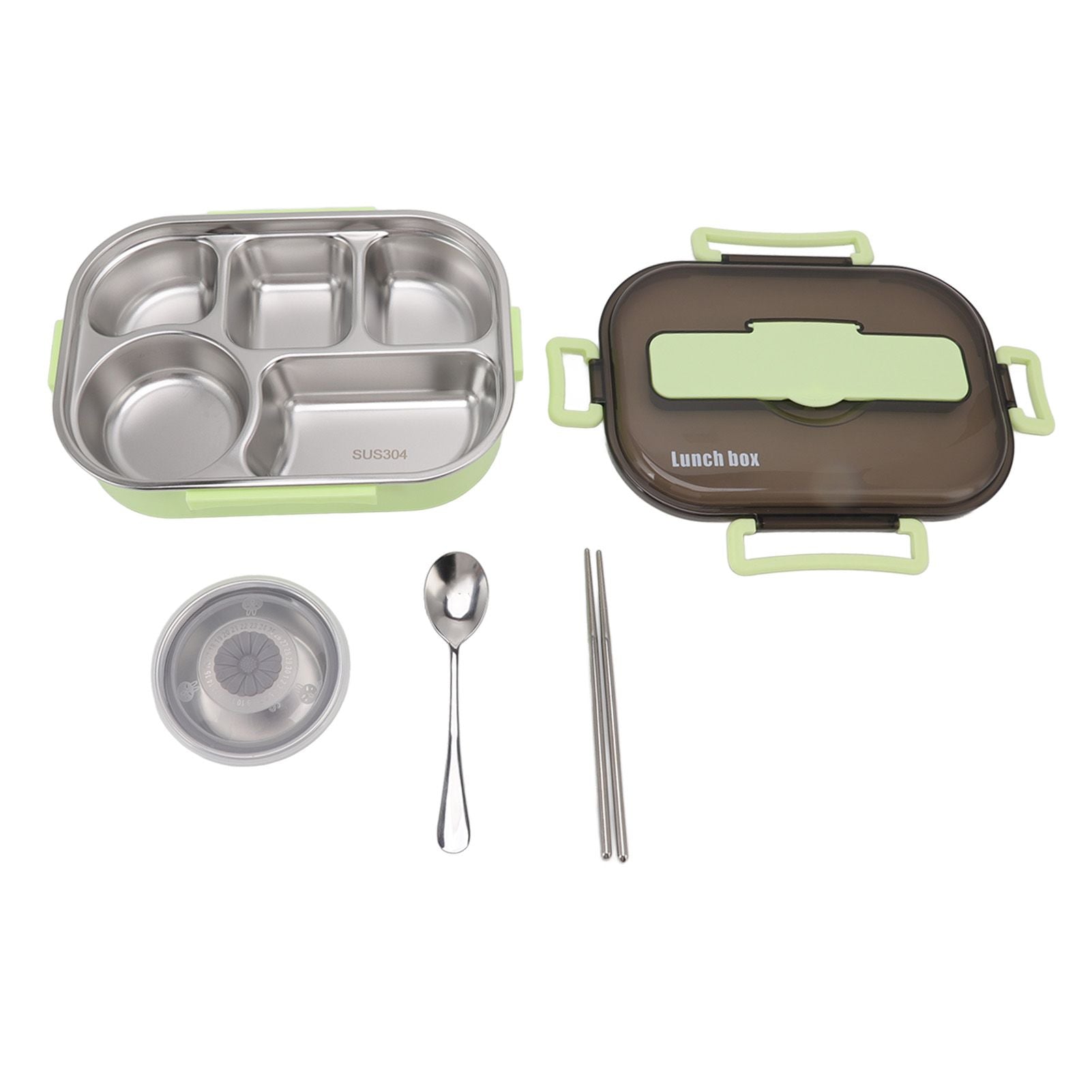 Lunch Container Box Stainless Steel Thermal Lunch Storage Box with Soup Bowl Chopsticks Spoon for Adults Children Green