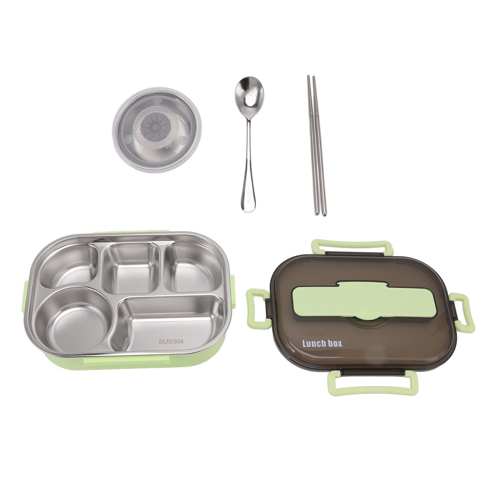 Lunch Container Box Stainless Steel Thermal Lunch Storage Box with Soup Bowl Chopsticks Spoon for Adults Children Green