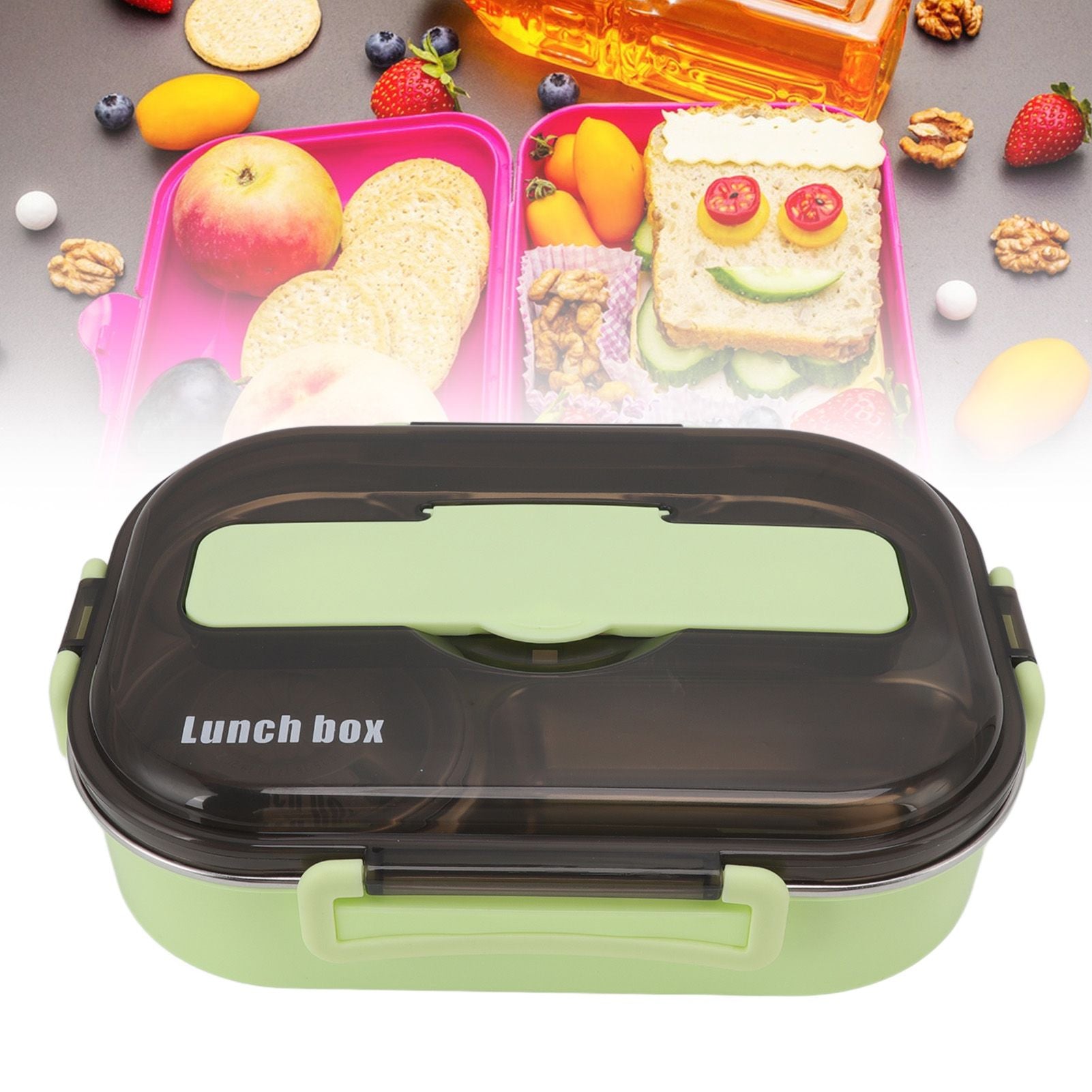 Lunch Container Box Stainless Steel Thermal Lunch Storage Box with Soup Bowl Chopsticks Spoon for Adults Children Green