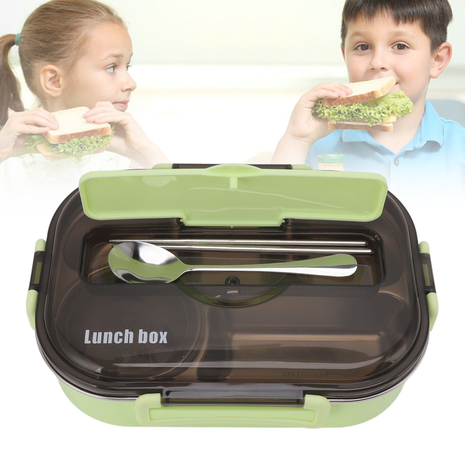 Lunch Container Box Stainless Steel Thermal Lunch Storage Box with Soup Bowl Chopsticks Spoon for Adults Children Green
