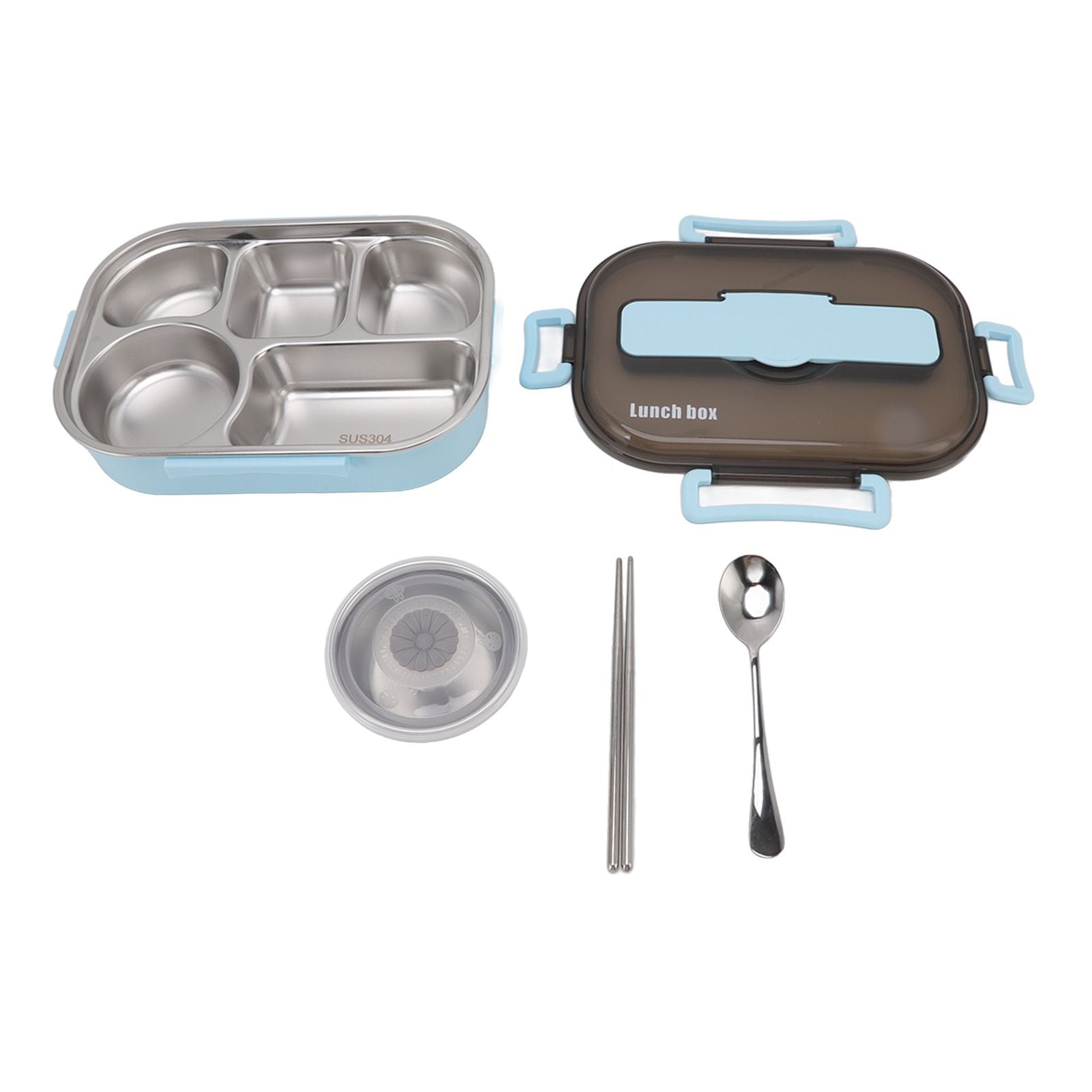 Lunch Container Box Stainless Steel Thermal Lunch Storage Box with Soup Bowl Chopsticks Spoon for Adults Children Blue
