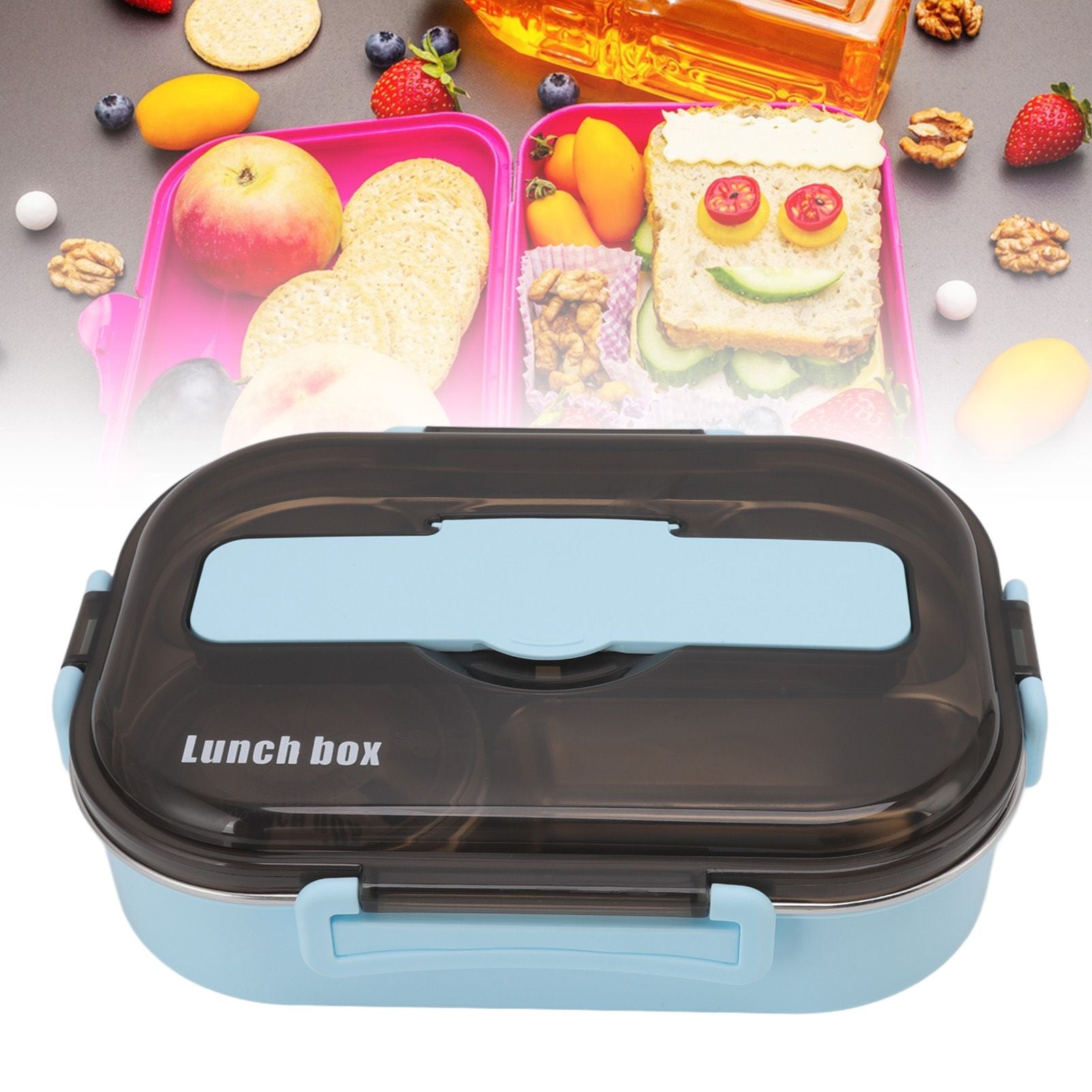 Lunch Container Box Stainless Steel Thermal Lunch Storage Box with Soup Bowl Chopsticks Spoon for Adults Children Blue