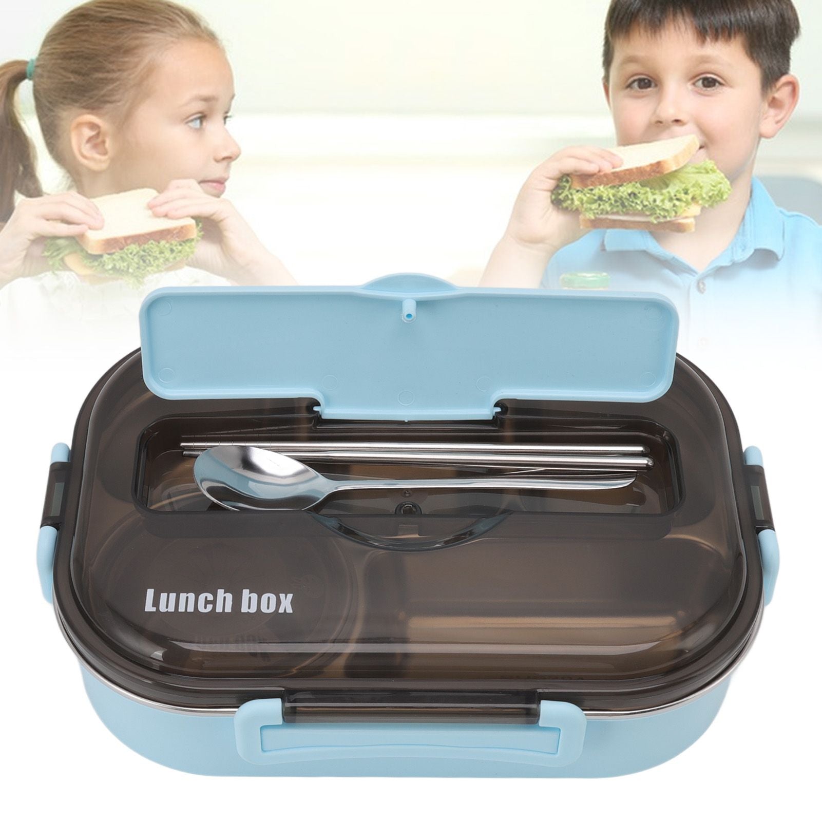 Lunch Container Box Stainless Steel Thermal Lunch Storage Box with Soup Bowl Chopsticks Spoon for Adults Children Blue