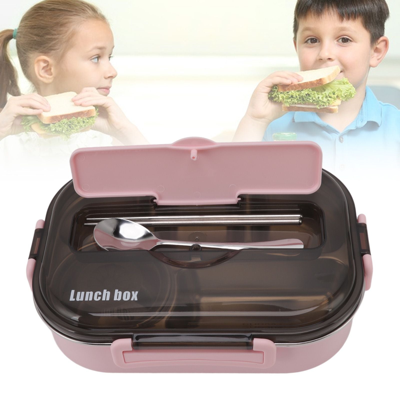 Lunch Container Box Stainless Steel Thermal Lunch Storage Box with Soup Bowl Chopsticks Spoon for Adults Children Pink