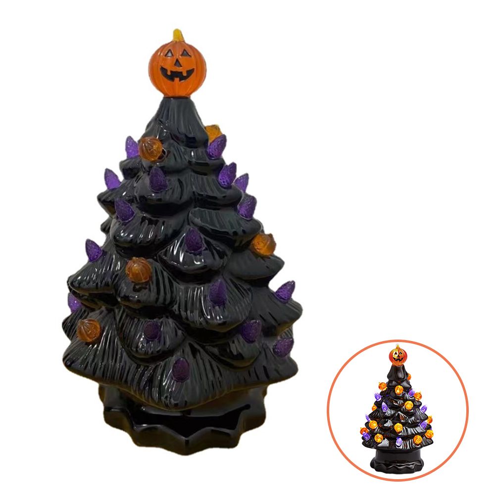 Lighted Ceramic Halloween Tree Tabletop Halloween Decoration Halloween Tree Pumpkin Light