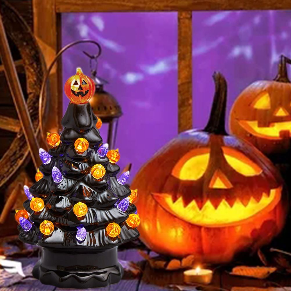 Lighted Ceramic Halloween Tree Tabletop Halloween Decoration Halloween Tree Pumpkin Light