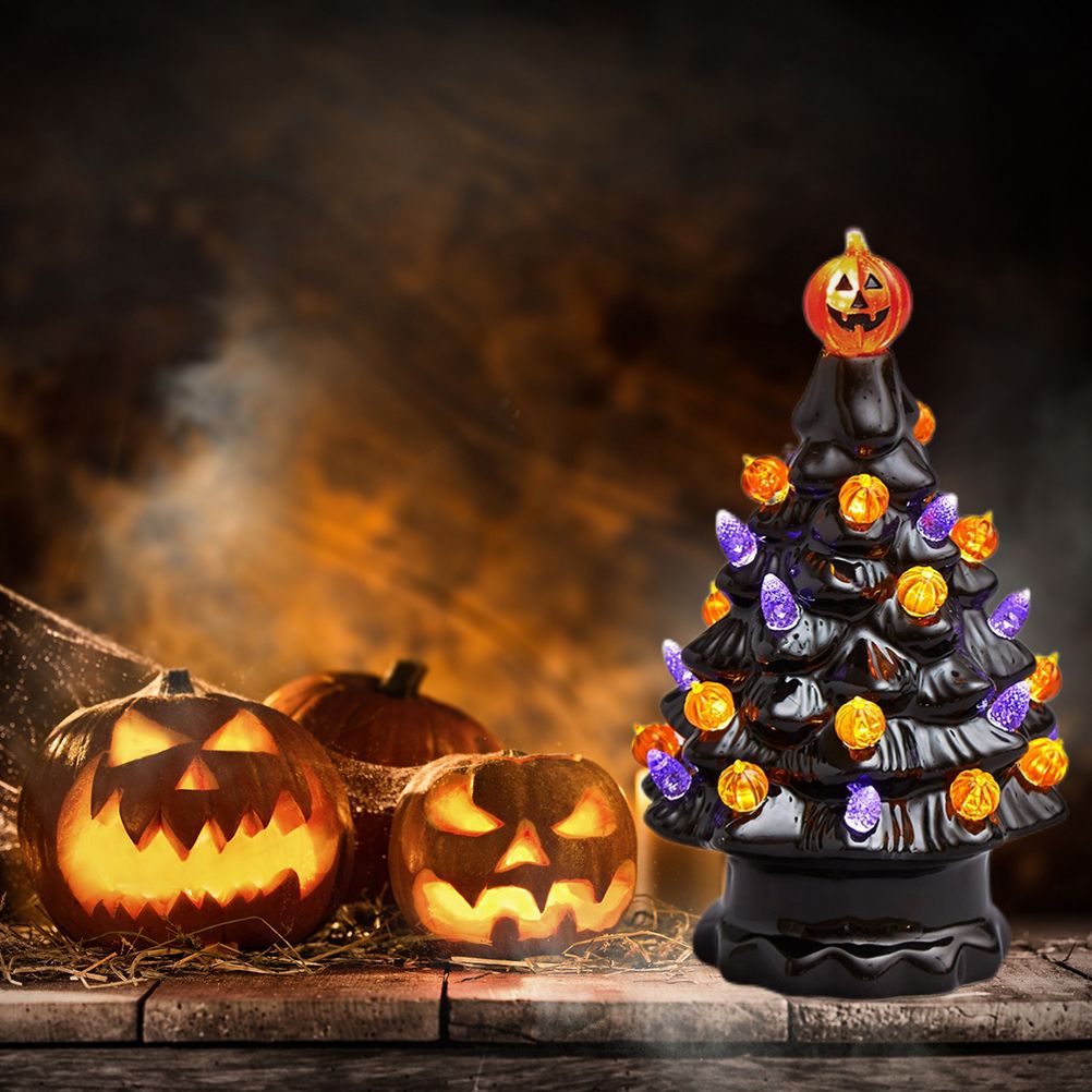 Lighted Ceramic Halloween Tree Tabletop Halloween Decoration Halloween Tree Pumpkin Light