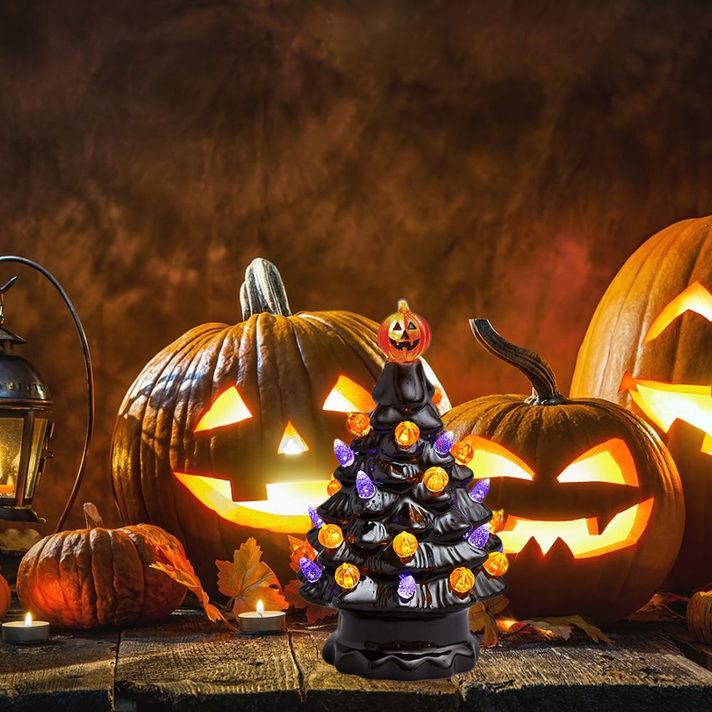 Lighted Ceramic Halloween Tree Tabletop Halloween Decoration Halloween Tree Pumpkin Light