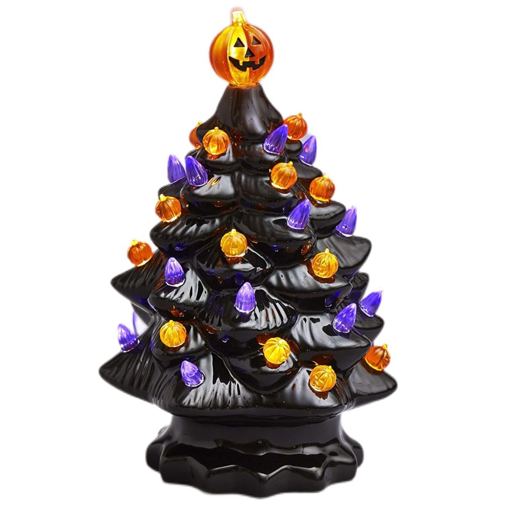 Lighted Ceramic Halloween Tree Tabletop Halloween Decoration Halloween Tree Pumpkin Light