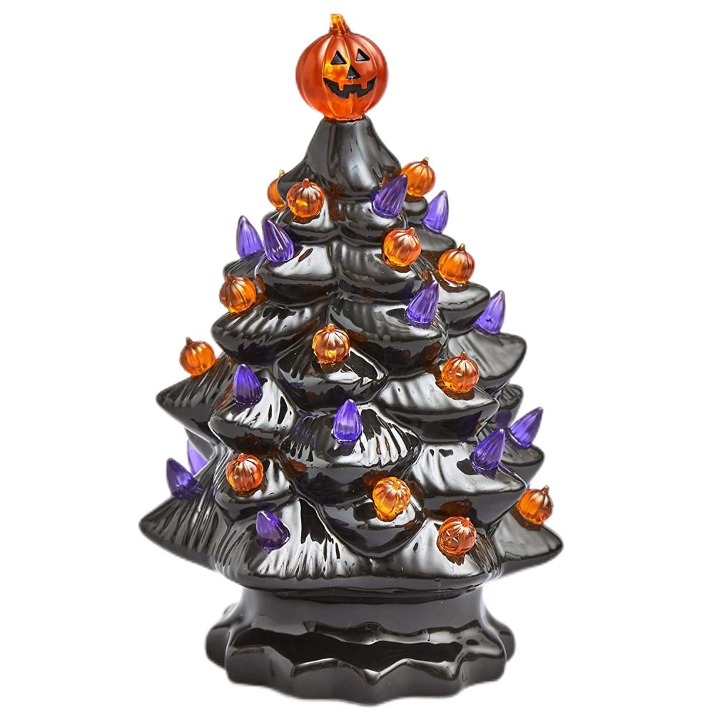 Lighted Ceramic Halloween Tree Tabletop Halloween Decoration Halloween Tree Pumpkin Light