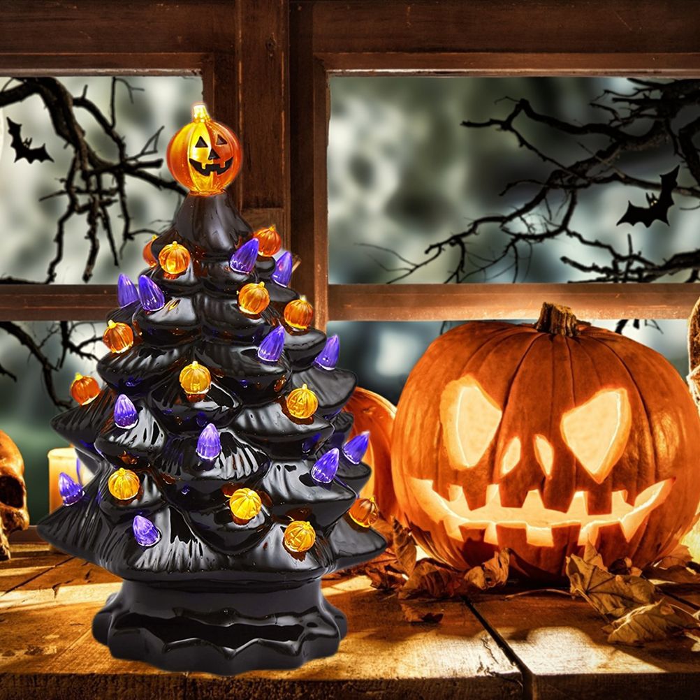 Lighted Ceramic Halloween Tree Tabletop Halloween Decoration Halloween Tree Pumpkin Light