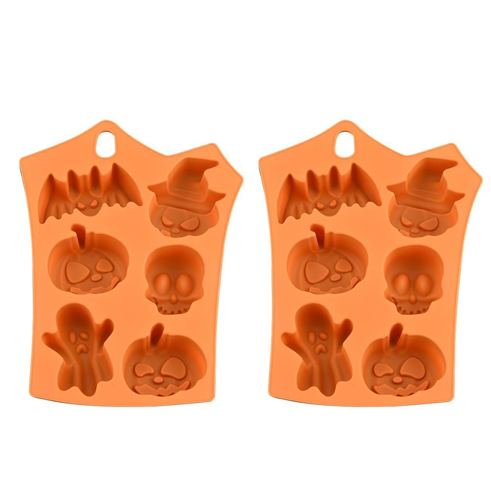2Pcs Halloween Silicone Baking Molds with Pumpkin Skeleton Head Bat Ghost Shape Cake Mold Cupcake Chocolate Mold Halloween DIY Baking Tools