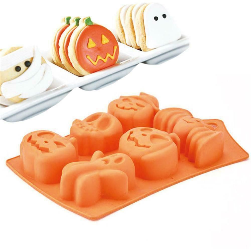2Pcs Halloween Silicone Baking Molds with Pumpkin Skeleton Head Bat Ghost Shape Cake Mold Cupcake Chocolate Mold Halloween DIY Baking Tools