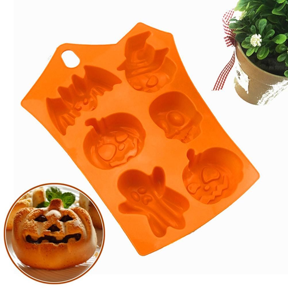 2Pcs Halloween Silicone Baking Molds with Pumpkin Skeleton Head Bat Ghost Shape Cake Mold Cupcake Chocolate Mold Halloween DIY Baking Tools
