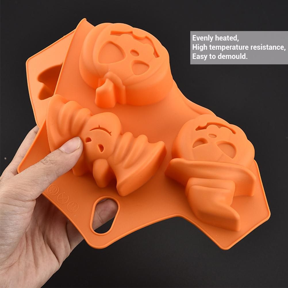 2Pcs Halloween Silicone Baking Molds with Pumpkin Skeleton Head Bat Ghost Shape Cake Mold Cupcake Chocolate Mold Halloween DIY Baking Tools
