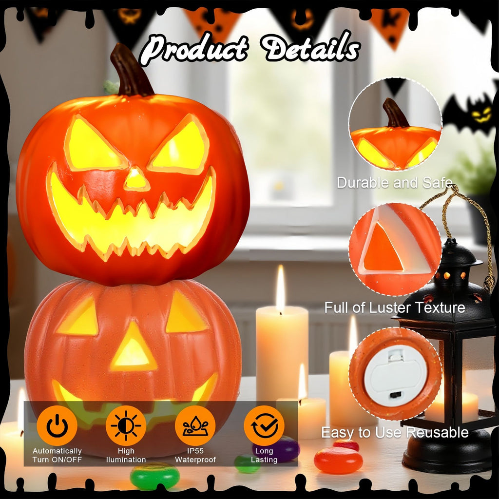 Halloween Decoration Set – Light-Up Pumpkin Lamp,128 Pcs Halloween Party Balloon Garland Arch Kit & Hand Pump for Indoor Outdoor Halloween Porch,Fireplace Funny Decor