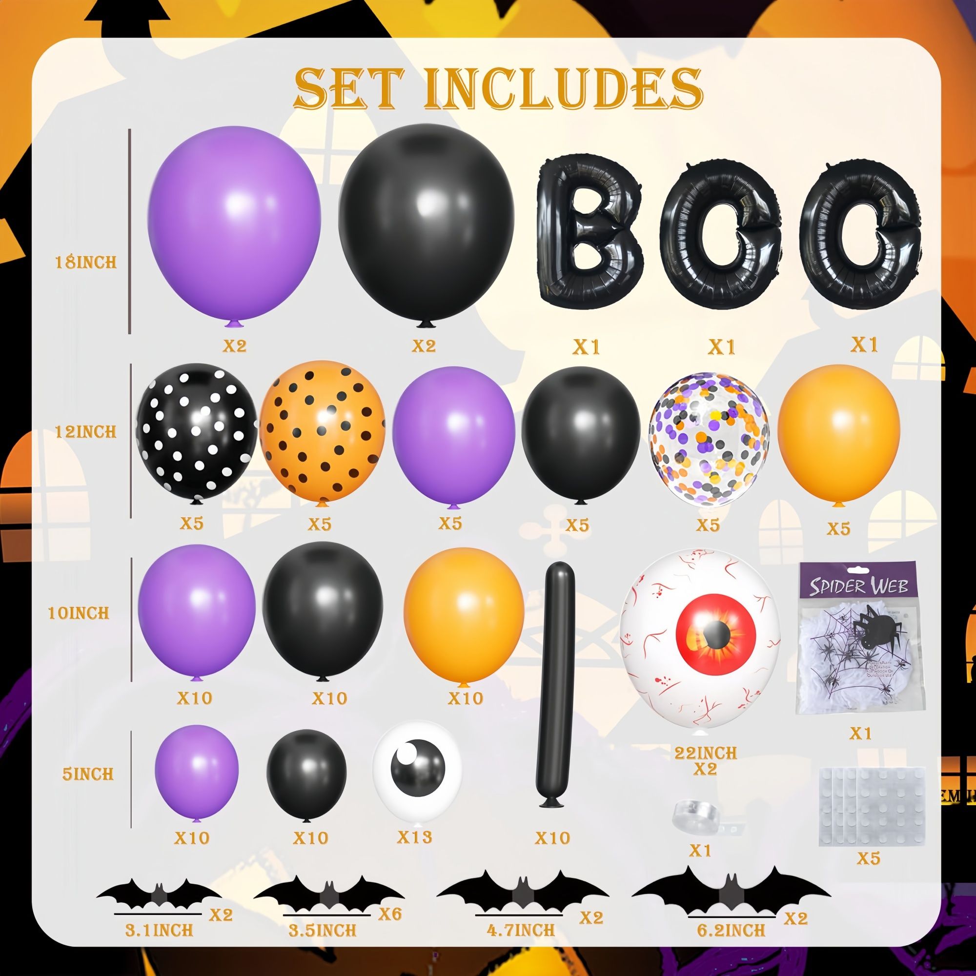 Halloween Decoration Set – Light-Up Pumpkin Lamp,128 Pcs Halloween Party Balloon Garland Arch Kit & Hand Pump for Indoor Outdoor Halloween Porch,Fireplace Funny Decor