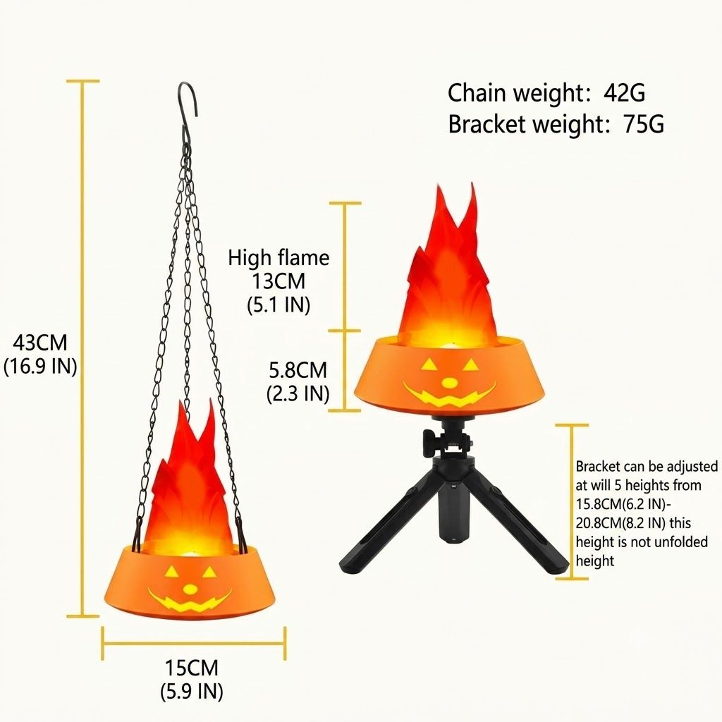 LED Halloween Jack-o'-Lantern Flame Effect Lamp with Dancing Silk Fabric Flame, Rechargeable Atmosphere Light for Party, Bar, Camping, and Home Decor, Dual Color Options Available (Black, Blue Flame)