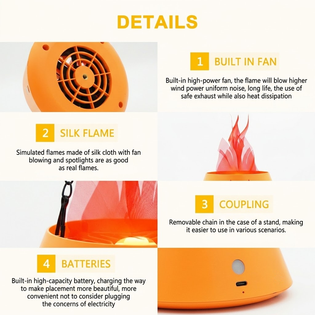 LED Halloween Jack-o'-Lantern Flame Effect Lamp with Dancing Silk Fabric Flame, Rechargeable Atmosphere Light for Party, Bar, Camping, and Home Decor, Dual Color Options Available (Black, Blue Flame)