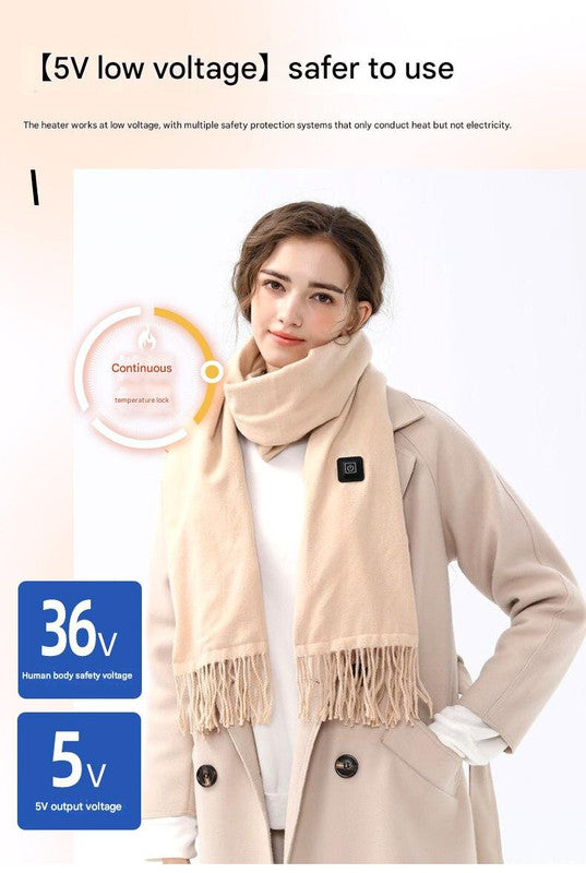 Black Heated Scarf - Electric Warming Scarf, Winter Outdoor Essential (Without power bank)