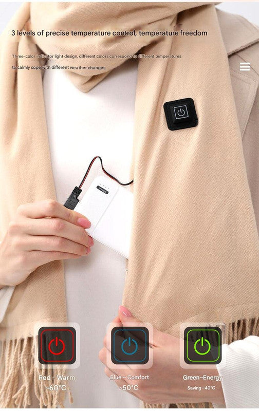 Camel Heated Scarf - Electric Warming Scarf, Winter Outdoor Essential (Without power bank)
