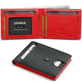 Men's Slim Leather Bifold Wallet - RFID Blocking, 11 Card Slots, ID Window(Twill black and red)