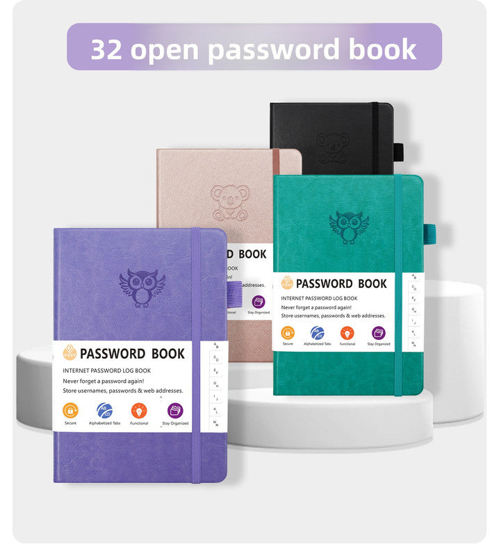 Green Password Log Book with Alphabetical Tabs Internet Address Organizer Small PU Leather Notebook with Owl Design Pen Holder and Inner Pocket Ideal for Home and Office