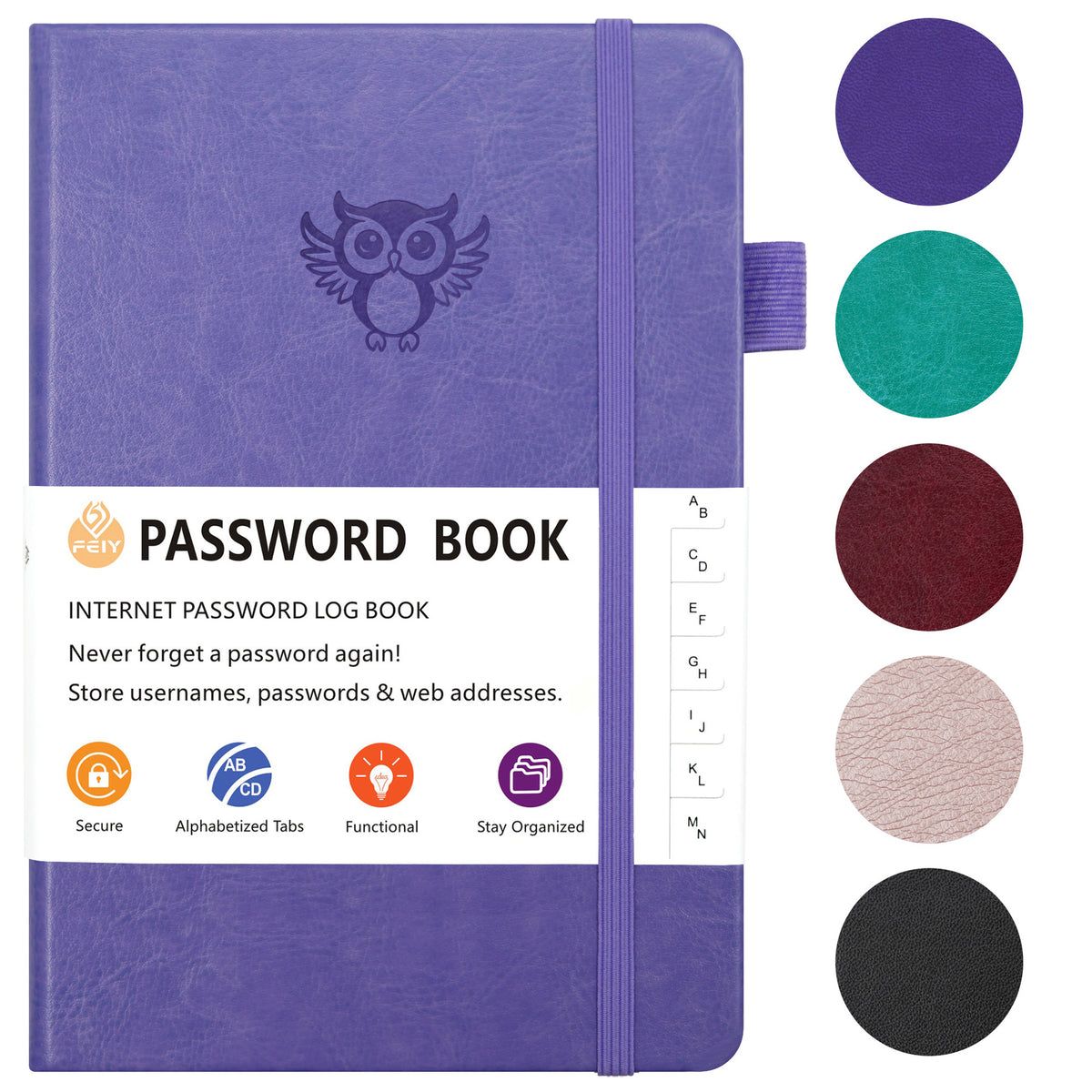 Green Password Log Book with Alphabetical Tabs Internet Address Organizer Small PU Leather Notebook with Owl Design Pen Holder and Inner Pocket Ideal for Home and Office