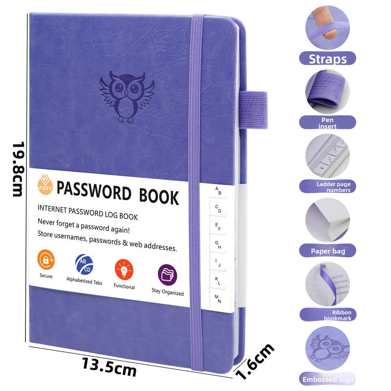 Green Password Log Book with Alphabetical Tabs Internet Address Organizer Small PU Leather Notebook with Owl Design Pen Holder and Inner Pocket Ideal for Home and Office