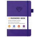 Deep purple Password Log Book with Alphabetical Tabs Internet Address Organizer Small PU Leather Notebook with Owl Design Pen Holder and Inner Pocket Ideal for Home and Office