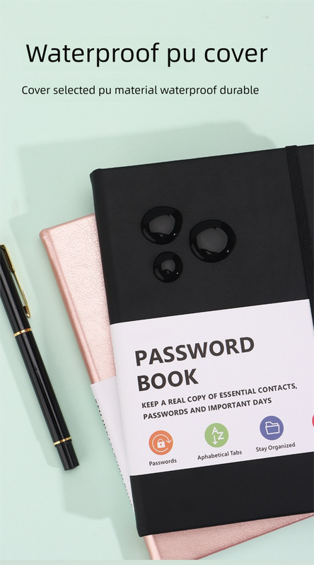 Black Password Book with Alphabetical Tabs B6 Hardcover Internet Address Logbook & Password Organizer with Pen Loop Elastic Band and Inner Pocket