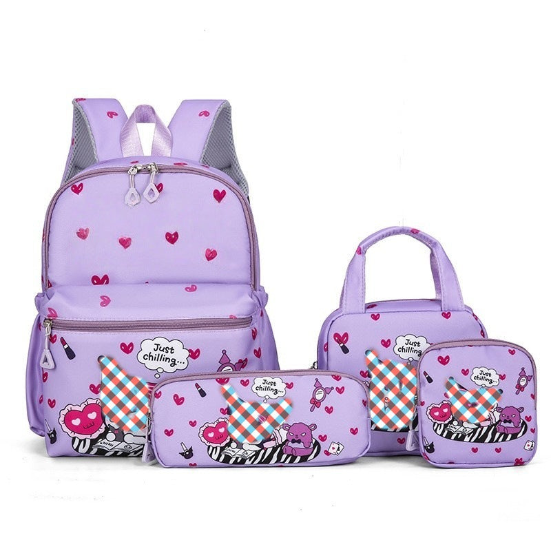 Purple Clow 4-Piece Large Capacity School Backpack Set for Primary Students Years 3-6 Durable Nylon Lightweight Rucksack with Handbag for Daily Australian School Life