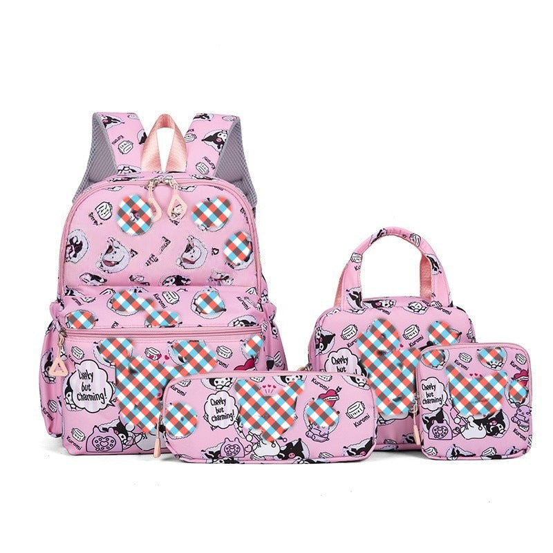Pink Clow 4-Piece School Backpack Set for Years 3–6 – Lightweight, Durable Nylon