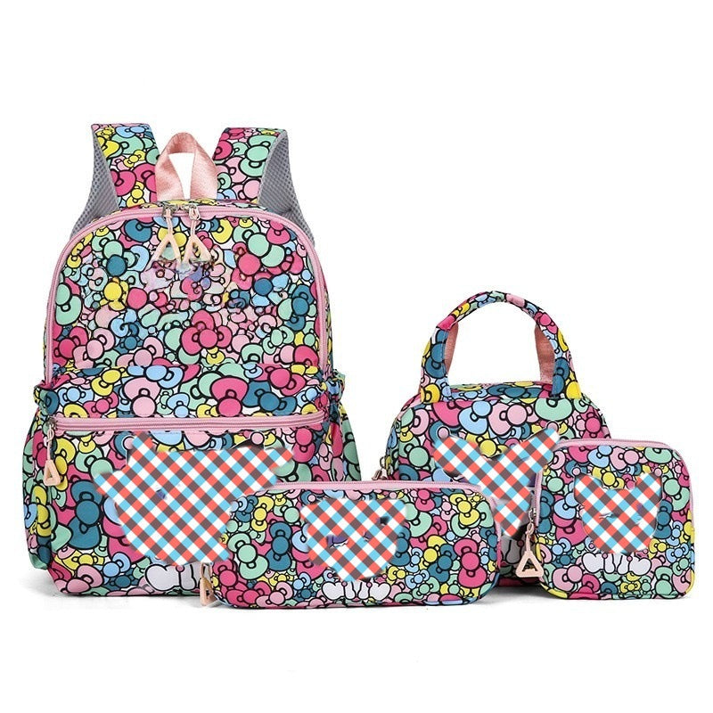 Flower Pattern Backpack Set (4-Piece) – Lightweight, Durable School Bag for Years 3–6