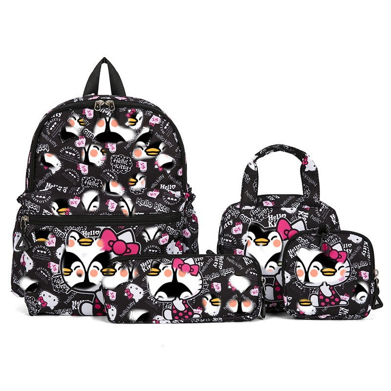 Black 4-Piece Large Capacity School Backpack Set for Primary Students Years 3-6 Durable Nylon Lightweight Rucksack with Handbag for Daily Australian School Life