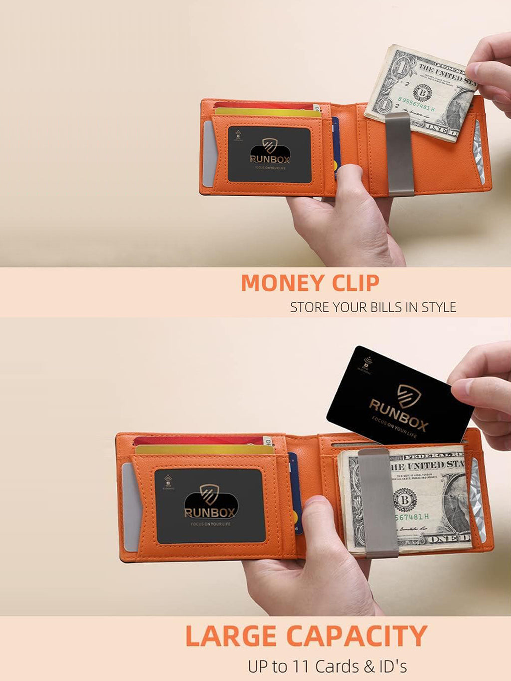 Black and orange 12-Card Slot Men's Wallet with RFID Protection – Slim, Durable, and Secure Bifold Wallet