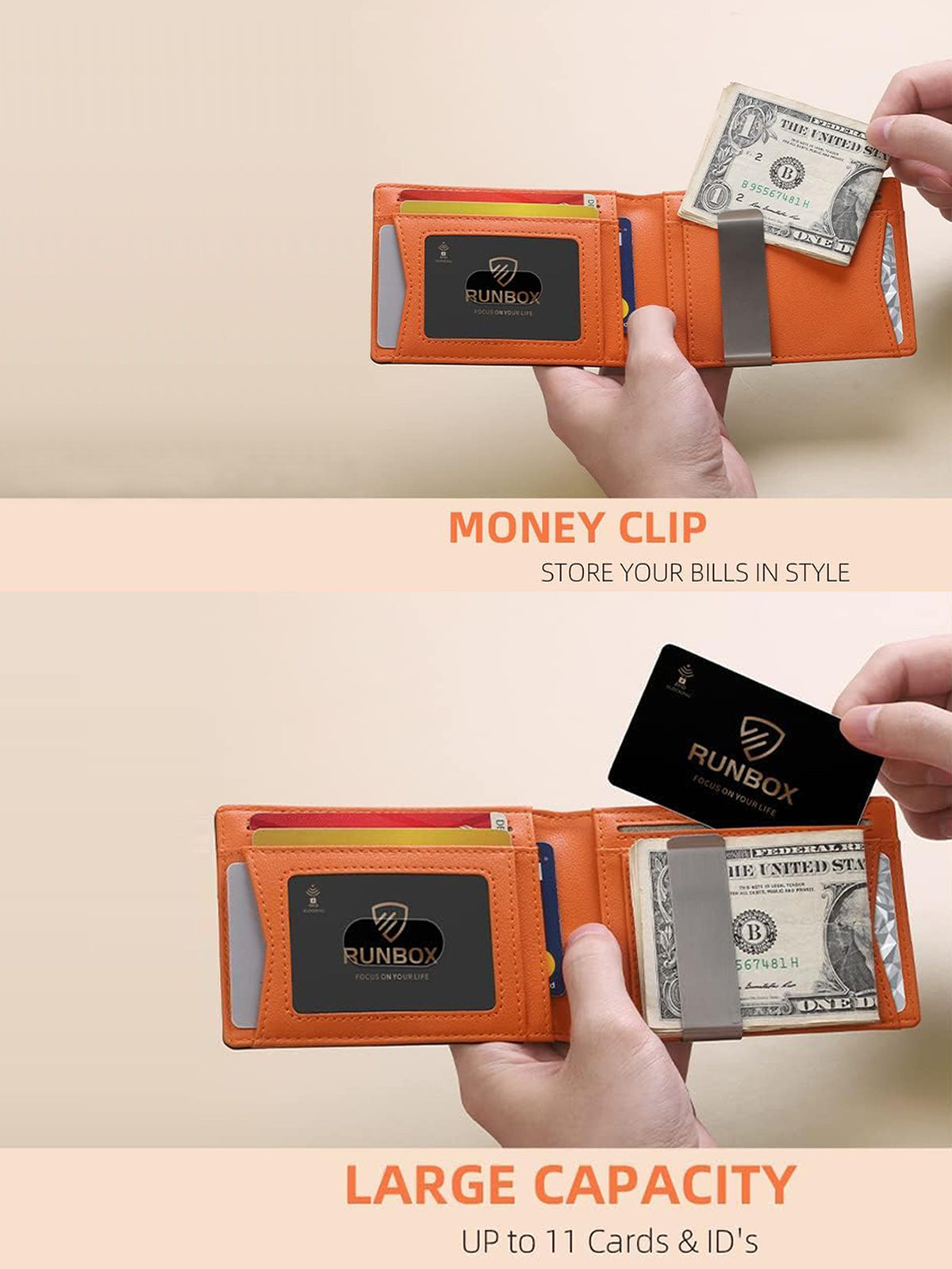 Black and orange 12-Card Slot Men's Wallet with RFID Protection – Slim, Durable, and Secure Bifold Wallet