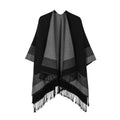 Elegant Black Women’s Tassel Cape Shawl Scarf – Warm, Multi-Functional Winter Wrap for Home, Travel & Office